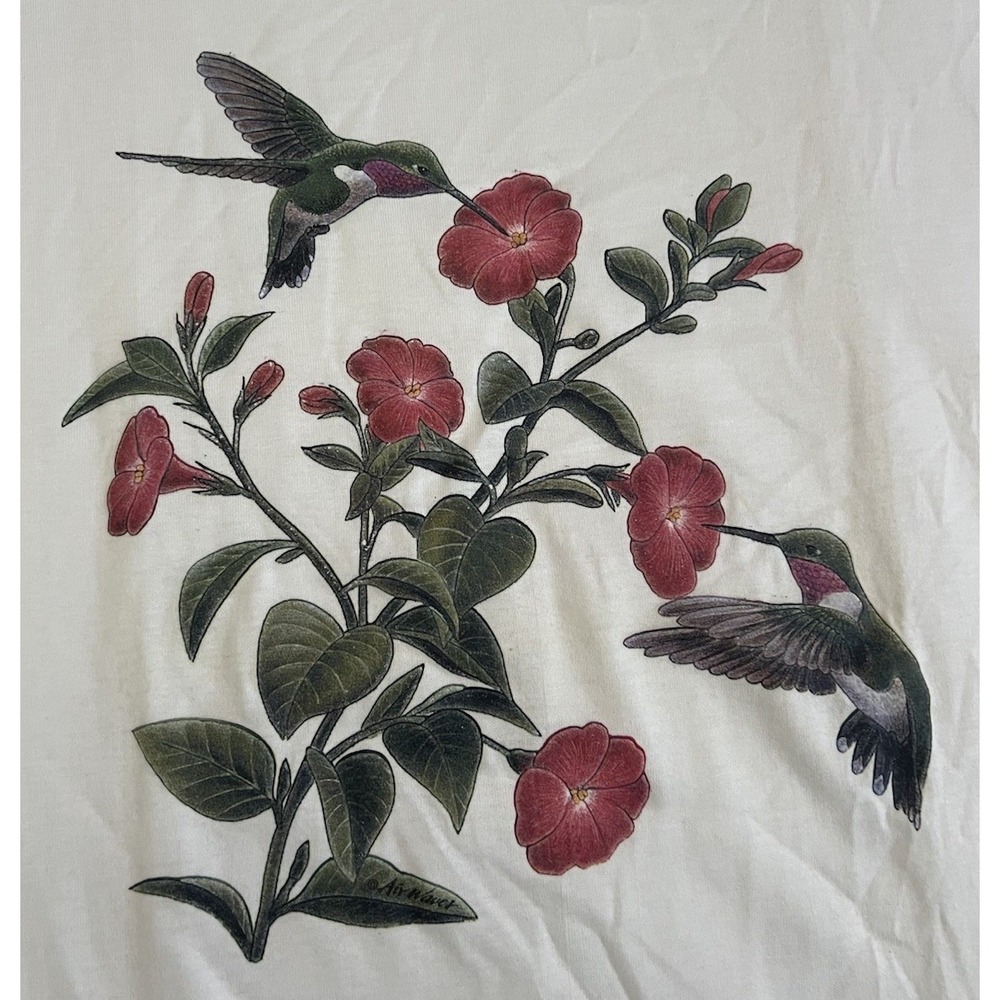 Vintage 1990's Airwaves Hummingbirds‎ Floral Tshirt XL Grandmacore Cottage Core